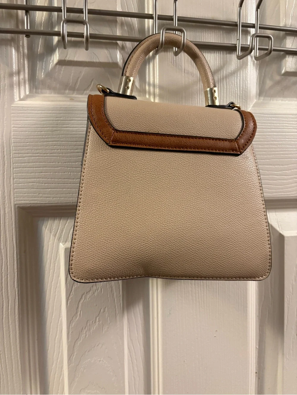 NinRsc Beige & Brown Structured Top-Handle Bag